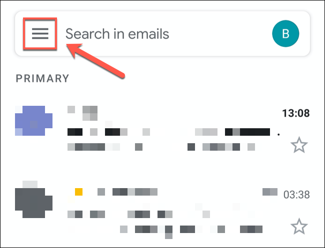 Nhấn vào biểu tượng menu bánh hamburger ở trên cùng bên trái của ứng dụng Gmail