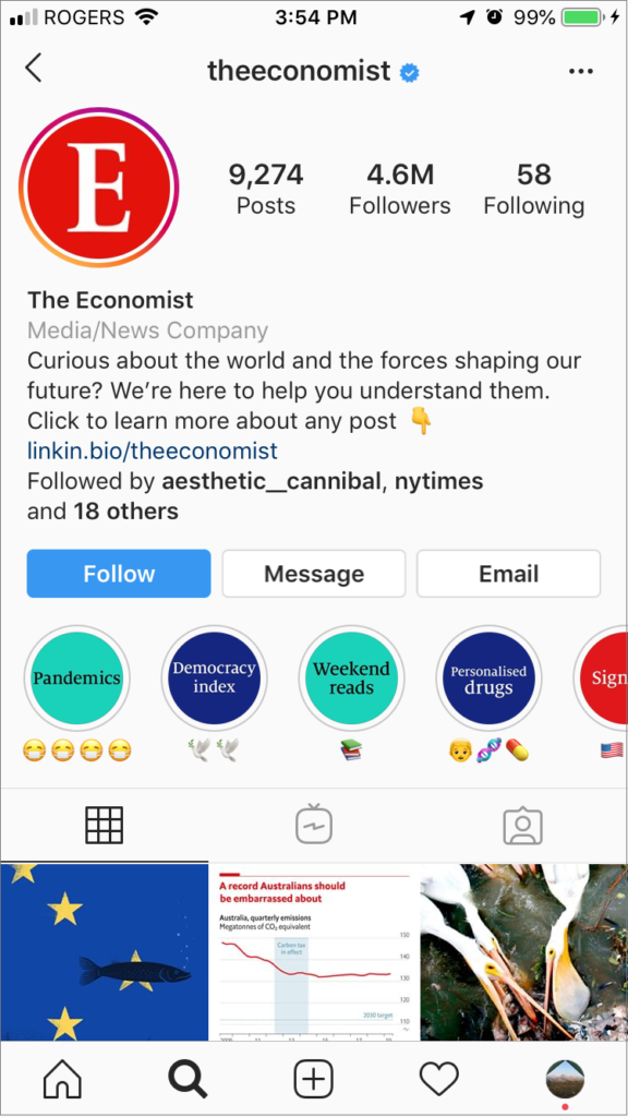 Cách kiếm tiền trên Instagram: Tài khoản Instagram của The Economist