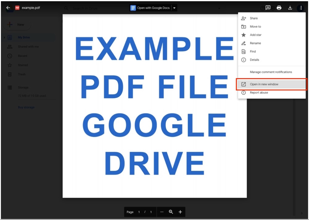 Google Drive: Mở PDF trong Cửa sổ mới