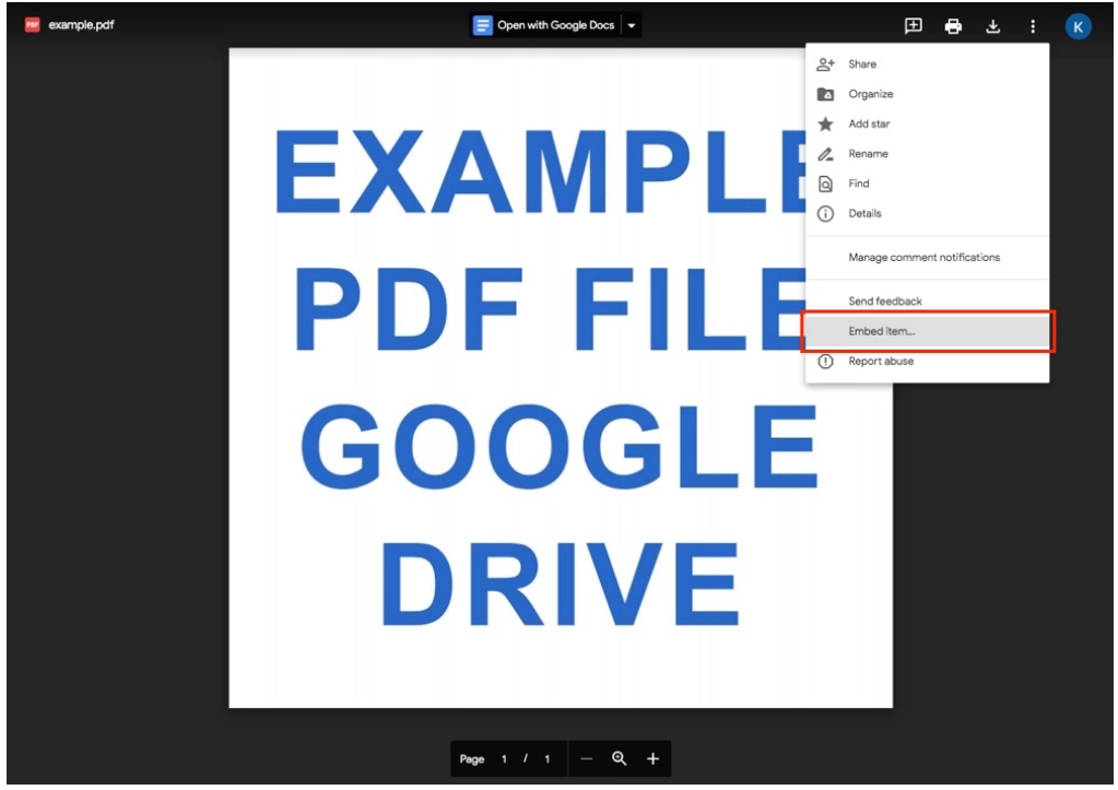 Google Drive: Tùy chọn nhúng