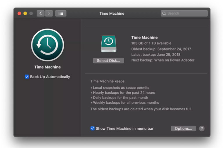 Time Machine giúp bạn dễ dàng tạo các bản sao lưu trên toàn hệ thống