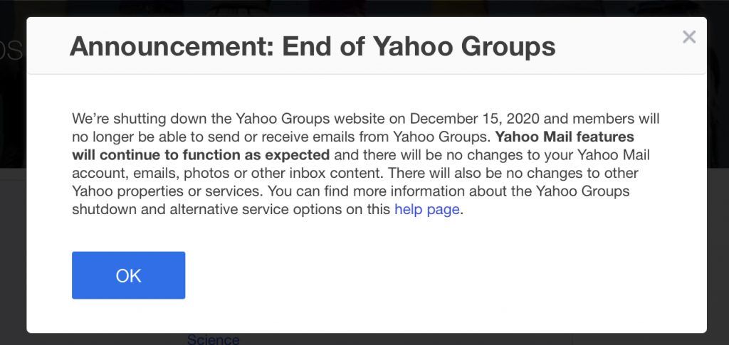 Yahoo Groups thông báo ngừng hoạt động